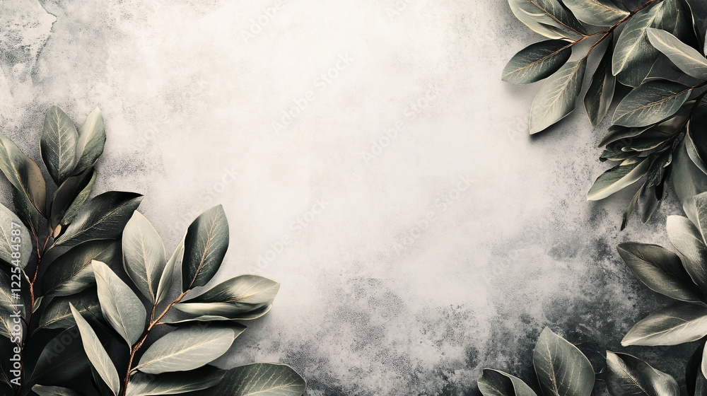 Poster Eucalyptus leaves creating a natural frame on a rustic background