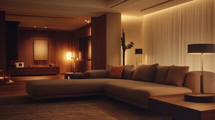 Modern Living Room Interior Design With Warm Lighting