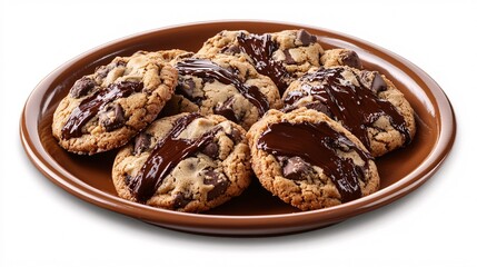 Obraz premium Freshly Baked Cookies with Chocolate Drizzle on Brown Plate