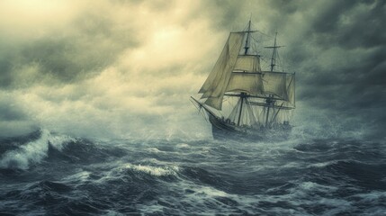 Fototapeta premium White boat sailing gracefully on the sea. A serene scene capturing the tranquility of ocean travel. 