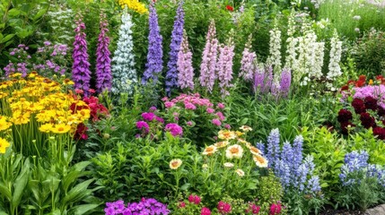 Fototapeta premium Vibrant summer garden blooming with colorful flowers