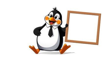 Obraz premium penguin with blank sign