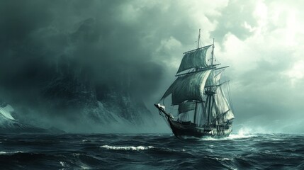 Obraz premium White boat sailing gracefully on the sea. A serene scene capturing the tranquility of ocean travel. 