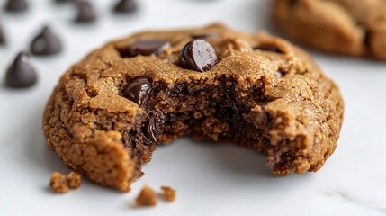 Fototapeta premium Freshly Baked Chocolate Chip Cookie with Delicious Bite Taken