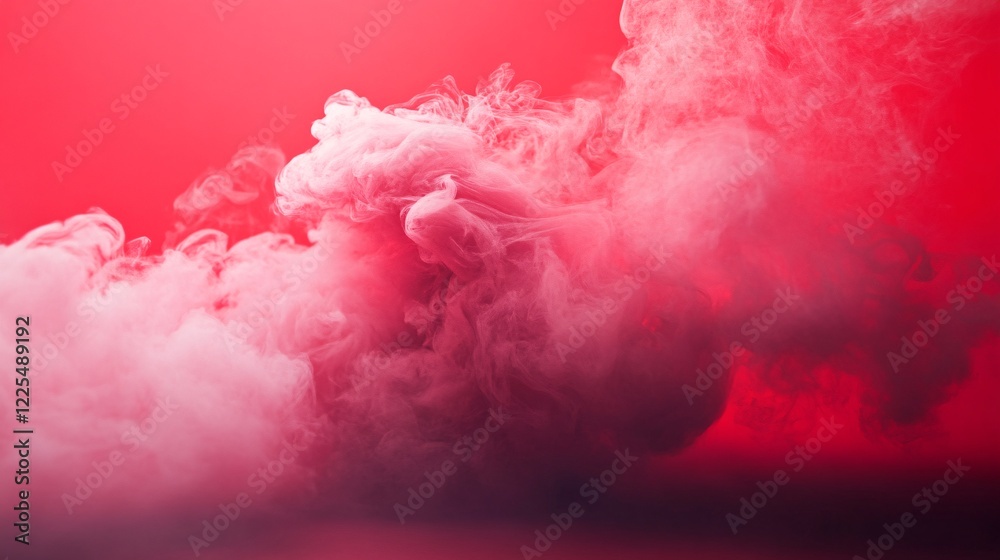 Poster pink smoke creating abstract shapes on red background
