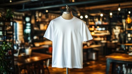 Fototapeta premium White Cotton T Shirt Displayed On Mannequin