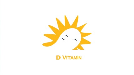 Obraz premium Vector logo of a sun with D VITAMIN written on it, using a yellow and white color scheme, simple shapes, and a white background with no shadows.