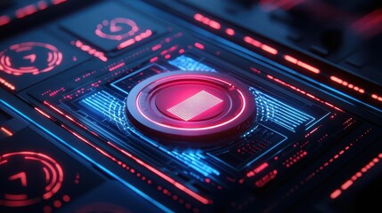 Obraz premium AI monitoring hub surrounded by glowing cyber threat visuals, cuttingedge technology theme