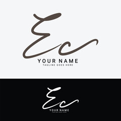 E, C, EC Initial letter logo. Alphabet EC Handwritten Signature logo