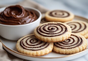 Fototapeta premium Delicious Spiral Cookies with Chocolate Spread on a Plate