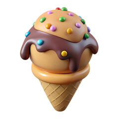  Plain Chocolate Ice Cream Cone 3D Icon | Summer Desserts