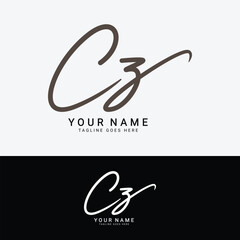 C, Z, CZ Initial letter logo. Alphabet CZ Handwritten Signature logo