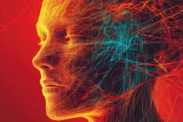 Visualization of artificial intelligence showcasing neural networks and human-like features