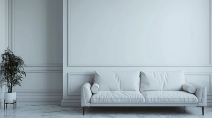Sleek couch by bright room wall