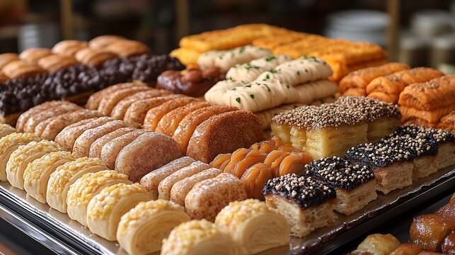 Assorted Delicious Baked Goods Arranged On A Tray