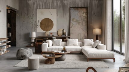 Stylish Living Room Decor with Modern Scandinavian Sofa and Creative Accessories