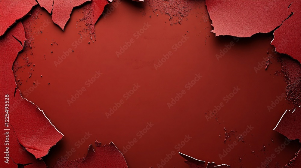 Poster Broken red surface creating a frame with crumbled edges