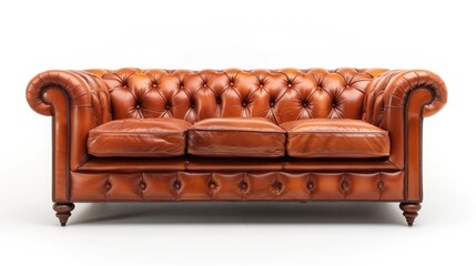 Three-seat leather couch isolated on white background