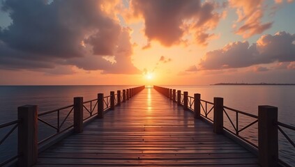 Obraz premium View of silhouette pier against cloudy sky at sunset, sunset background, sky background