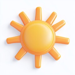 A bright, orange sun icon with stylized rays, representing warmth, energy, and sunny days in a playful design.