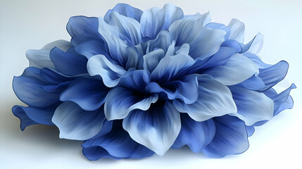 Closeup of a Blue and Light Blue Fabric Dahlia Flower on White Background