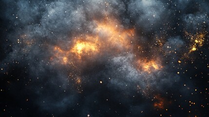 Fototapeta premium Explosions and smoke creating abstract design in dark space
