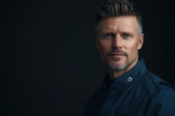 Fototapeta premium Portrait of a man with stylish hair and a confident expression in a dark setting