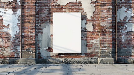 White blank poster against brick wall for urban ad space.