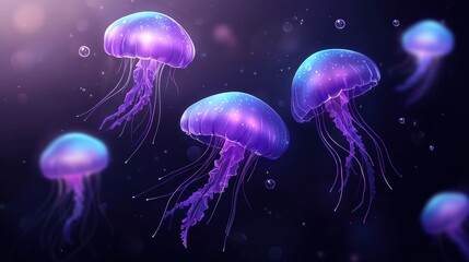 Fototapeta premium Ethereal jellyfish glowing in deep ocean waters