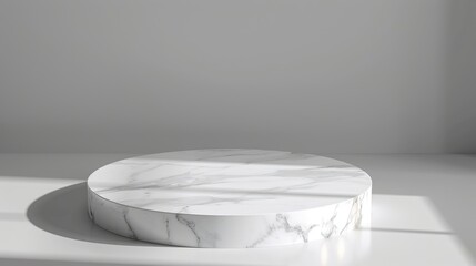 White marble podium for cosmetic product presentation with copy space