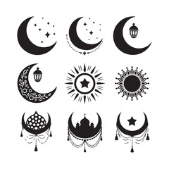 Elegant Crescent Moon Icon Collection Stylish Crescent Moon Icon Designs Beautiful Crescent Moon Icons for Ramadan
