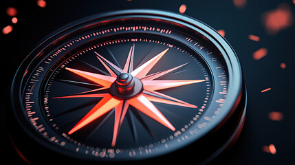 glowing compass with vibrant red and orange hues surrounded by dynamic sparks symbolizes direction and guidance. intricate design and vivid colors create sense of adventure and exploration