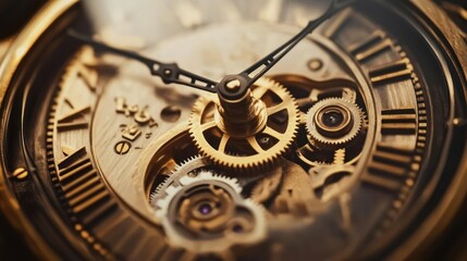 Fototapeta premium Intricate Gold Watch Mechanism Gears and Hands