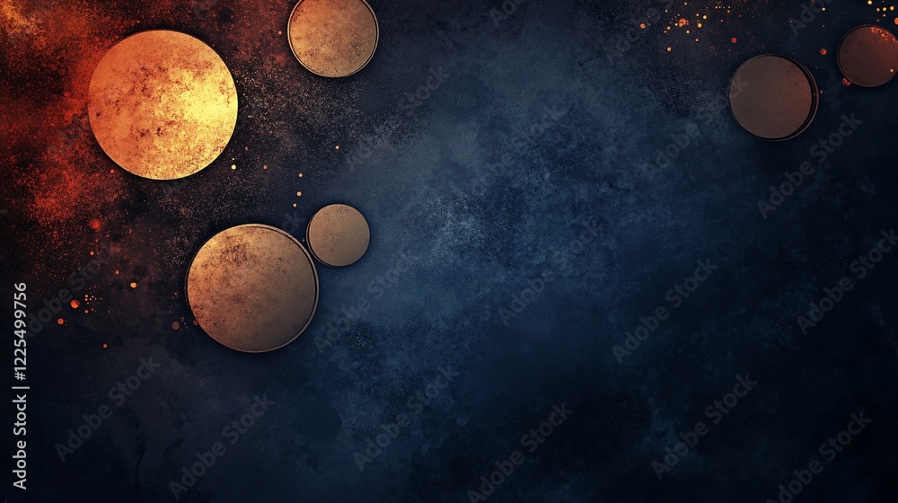 Poster golden circles emerging from a dark textured background