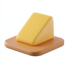 A yellow cheese wedge on a wooden board, showcasing a simple and minimalist design suitable for kitchens or cheese lovers.