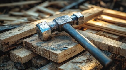 Rustic Hammer on Wooden Planks