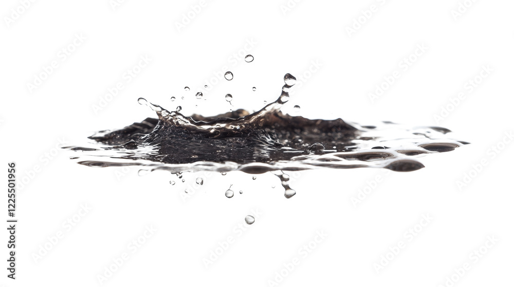 Poster a high resolution image shows a water splash against a black background featuring ripples and drople