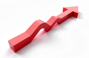 high quality rendering of red arrow pointing up on white background