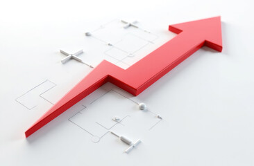red 3d arrow on white background with copy space, business growth concept