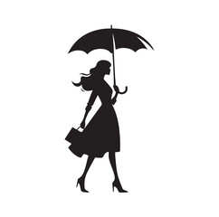 woman holding umbrella  silhouette vector illustration