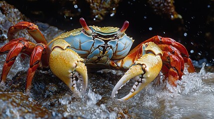 Crabs - Fascinating images of crabs scuttling along beaches or rocky shorelines, highlighting their unique movements and natural behavior in coastal ecosystems. 