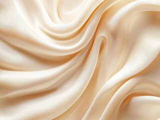 Obraz premium luxurious swirling cream texture captured in macro detail, rich ivory tones with delicate ripples and peaks, soft studio lighting creating subtle shadows on pure white surface