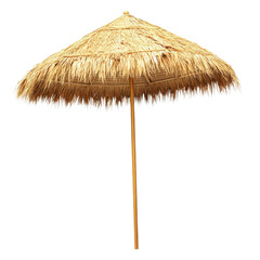 A freestanding thatch umbrella provides shade and a tropical feel perfect for a beach vacation.