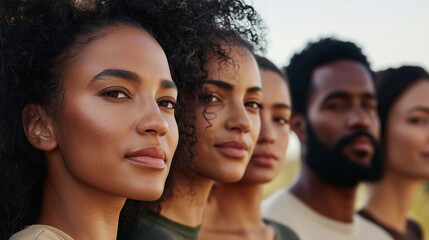 Obraz premium A lineup of diverse individuals standing shoulder-to-shoulder, each looking confidently at the camera.