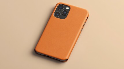 Fototapeta premium Orange Leather Phone Case on Beige Background