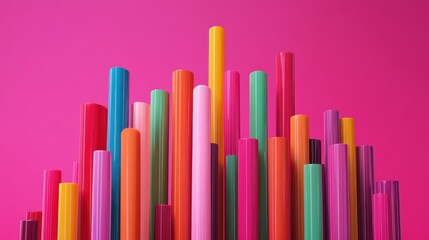 Colorful Cylinders Arranged in a Varied Height Pattern