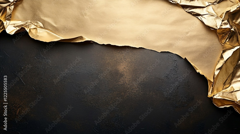 Poster Gold foil sheet on black background creating abstract design