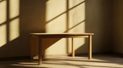 Wooden Table Stands Alone In Sunlit Room