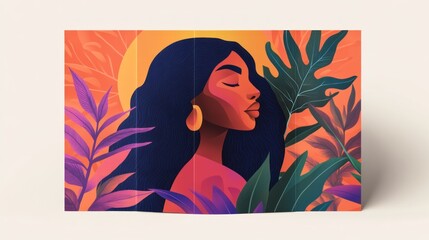 Obraz premium Serene Woman Amidst Vibrant Tropical Foliage