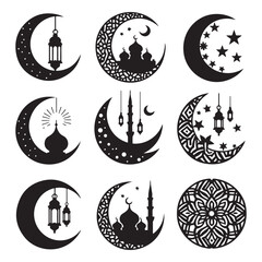 Elegant Crescent Moon Icon Collection Stylish Crescent Moon Icon Designs Beautiful Crescent Moon Icons for Ramadan